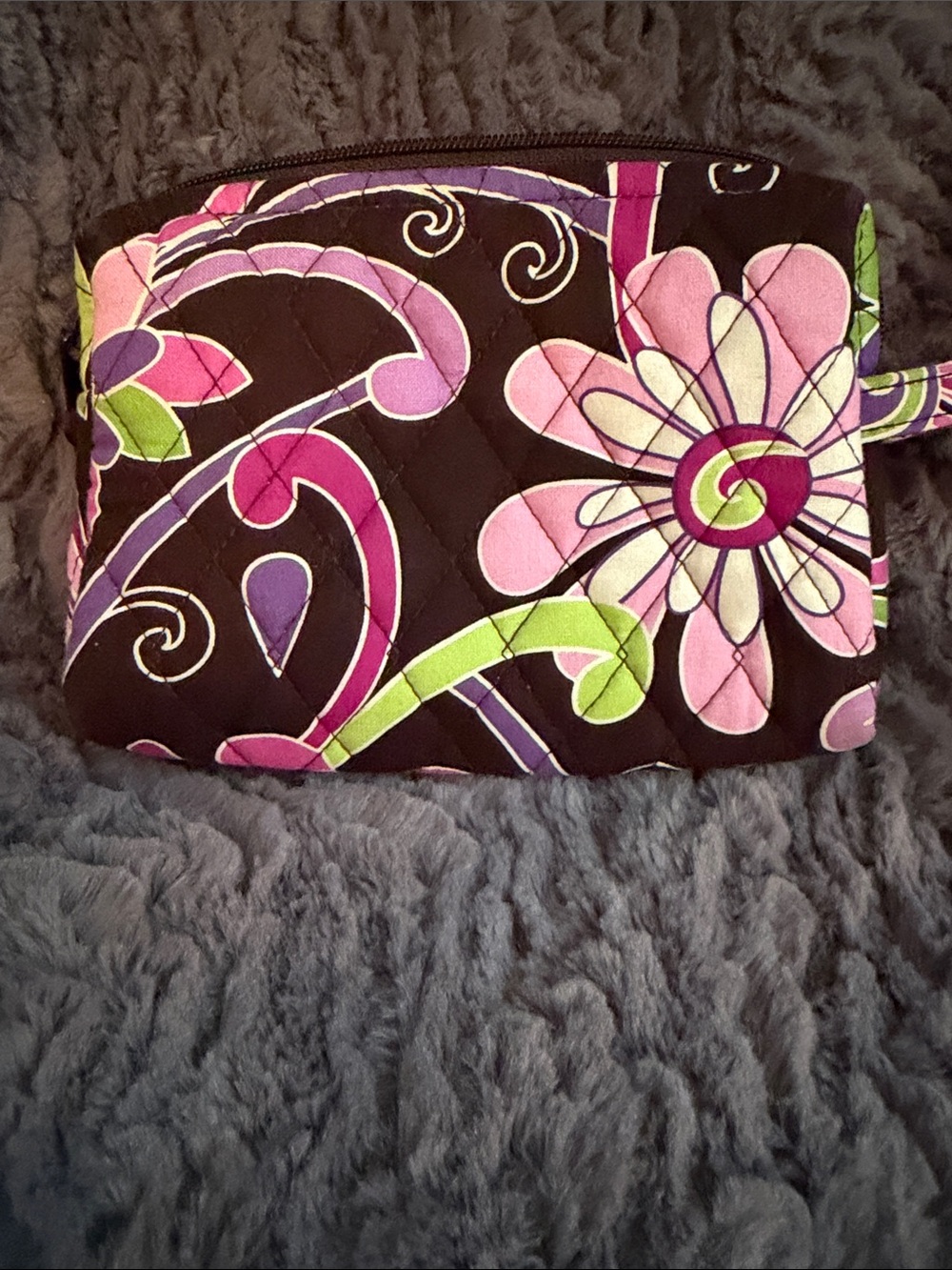 Vera Bradley Quilted Floral Cosmetic Wristlet in Black, Pink, Purple & Green - Picture 5 of 7